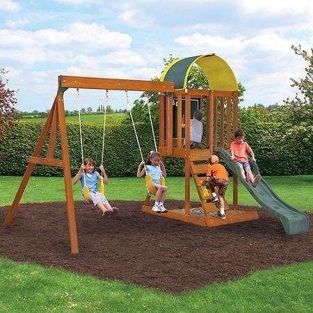 Premium Play Sets Ainsley Ready to Assemble Wooden Swing Set, Multicolor | SantaBILT®