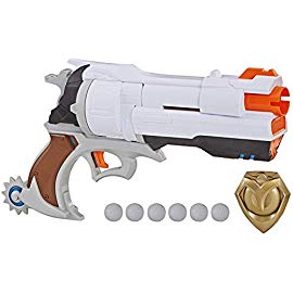 NERF Overwatch McCree Rival Blaster with Die Cast Badge & 6 Overwatch Rival Rounds | SantaBILT®