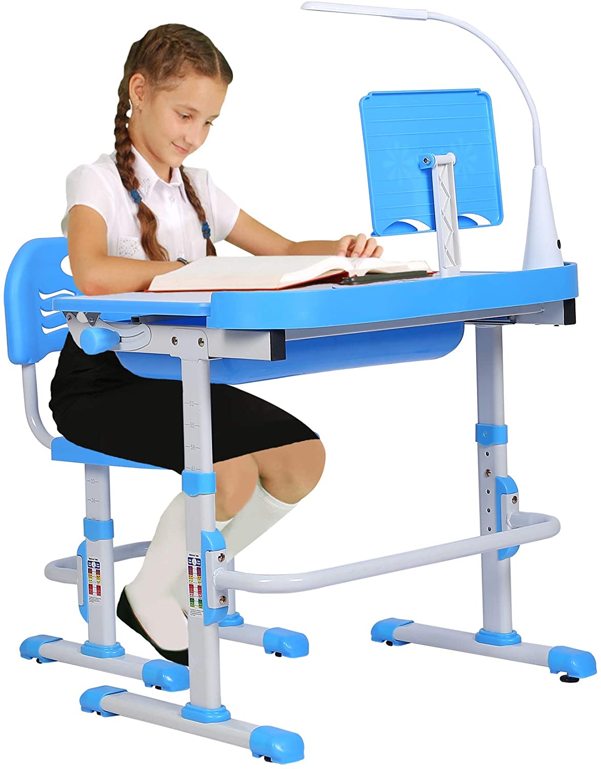 SMAGREHO Kids Desk and Chair Set, Height Adjustable Childs School Study Writing Tables with Tilt Desktop, LED Light… | SantaBILT®