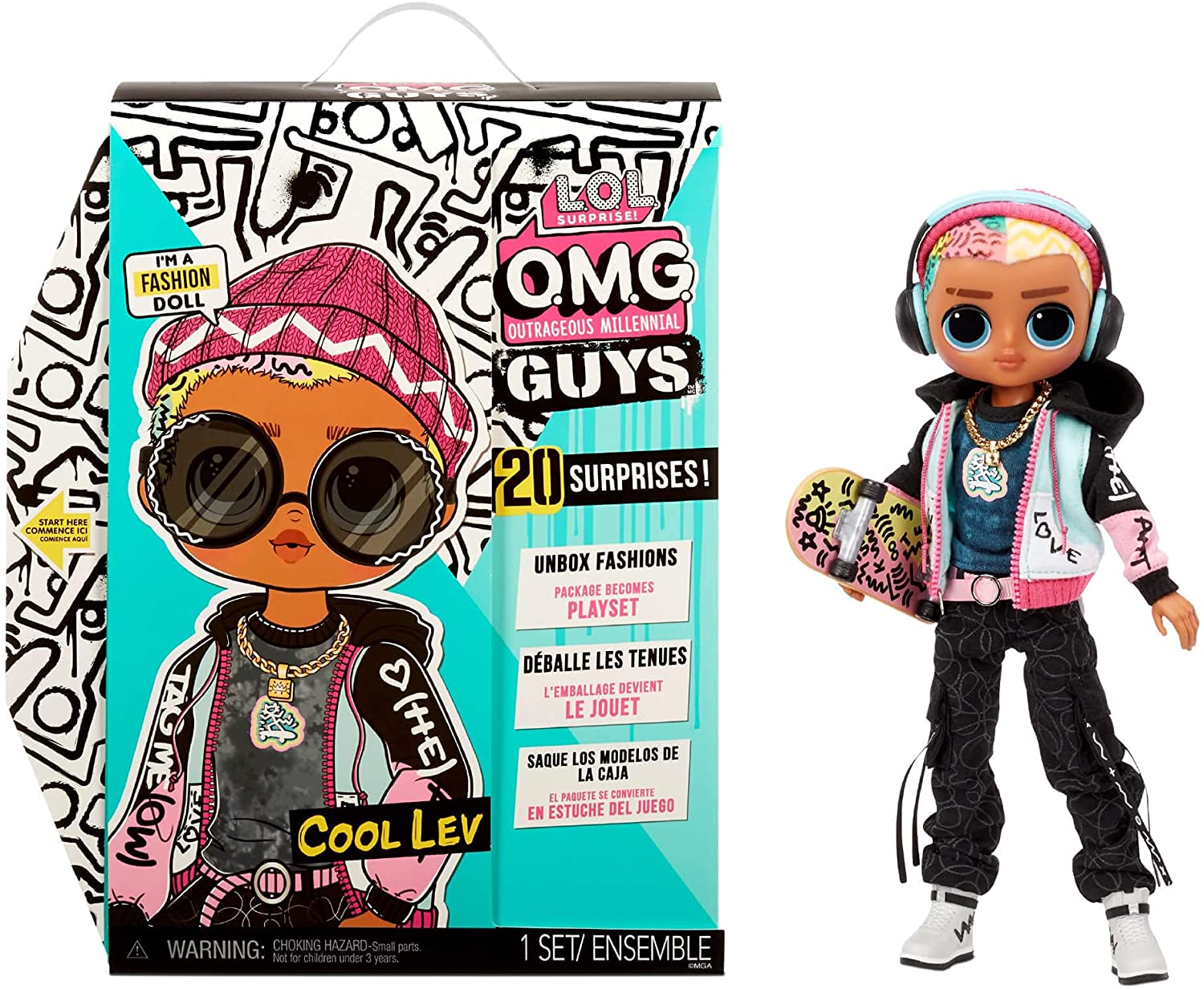 LOL Surprise OMG Guys Fashion Doll Cool Lev with 20 Surprises, Poseable, Including Skateboard, Outfit & Accessories Playset - Gift for Kids & Collectors, Toys for Girls Boys Ages 4 5 6 7+ Years Old | SantaBILT®